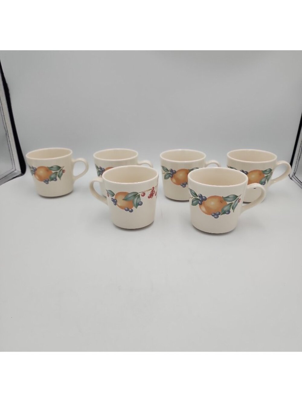 Set Of 6 Corning Ware Corelle Abundance Coffee Tea Cups Mugs Fruit Pattern